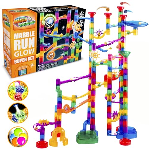Marble Genius Marble Run Track - 200-Piece, Multicolor, Space Theme - Glow-in-The-Dark Marble Set & STEM Building Toy & Race Track for Ages 4+