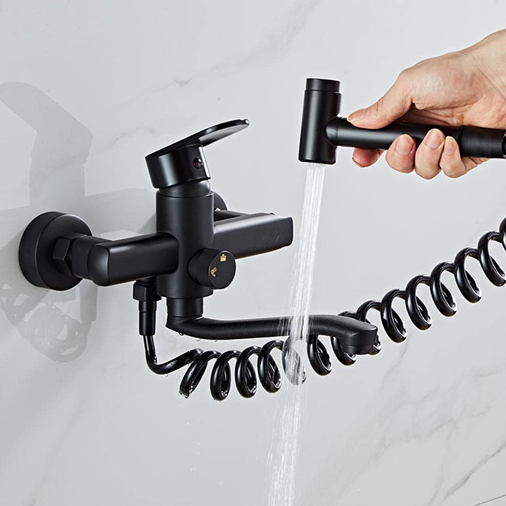 Grifos con rociador extraíble, Grifo de Cocina Pared latón, rociador extraíble, Monomando, frío y Caliente, 20-30 cm(Sile Mode,20Cm)