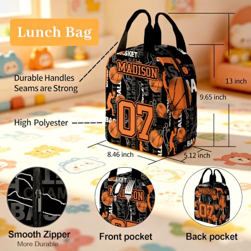 Image of Custom Backpack for Kids Personalized Boys Backpacks Back to School Set | Kids Customized Toddler Backpack for Boy with Lunch Bag Book Bag Kindergarten Prek Preschool Gifts Black Basketball Sports