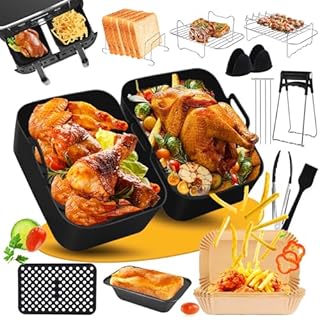Airfryer Zubehör für Ninja, Heißluftfritteuse Zubehör für Ninja Foodi Max Dual Zone Heißluftfritteuse AF400EU AF451EU AF300EU 7.6L-9.5L, BPA-frei, mit Backform, Rost, Backpapier, Air Fryer Accessories