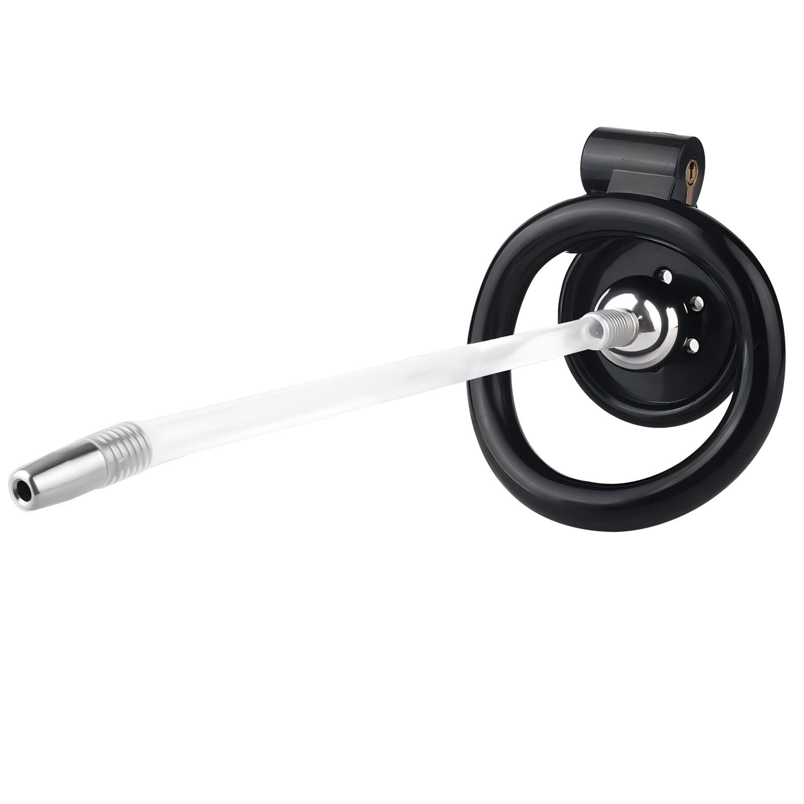 Cage Chastetée Plate avec Cathéter Cage de Chasteté pour Pénis avec 4 Anneaux Courbés Jouet Adulte Chastity Cage Inversée Légère avec Serrure Invisible pour le Bondage du Pénis de l'Homme (Black)