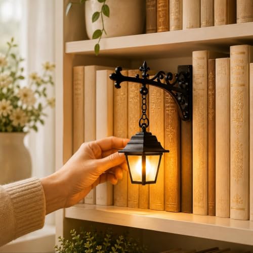 Aukojoy Linterna de biblioteca decorativa para estantería, luz nocturna LED para rincón de lectura, lámpara de rincón de libro de fantasía vintage, lámparas de estantería, luminarias de escritorio de