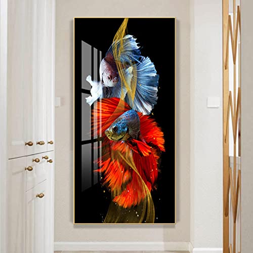 Cuadro de carpas koi estilo chino minimalista y elegante sobre lienzo de 70x140cm sin marco