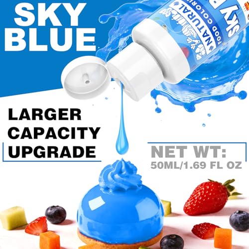 Image of Sky Blue Natural Food Coloring - 50ml Plant Based Food Dye, No FD&C & Artificial Dyes, Gluten-Free, Food-Grade, Vibrant Liquid Colors for Icing, Baking, Cake Decorating, Frosting, Fondant, Slime - 1.69 Fl.Oz Bottles