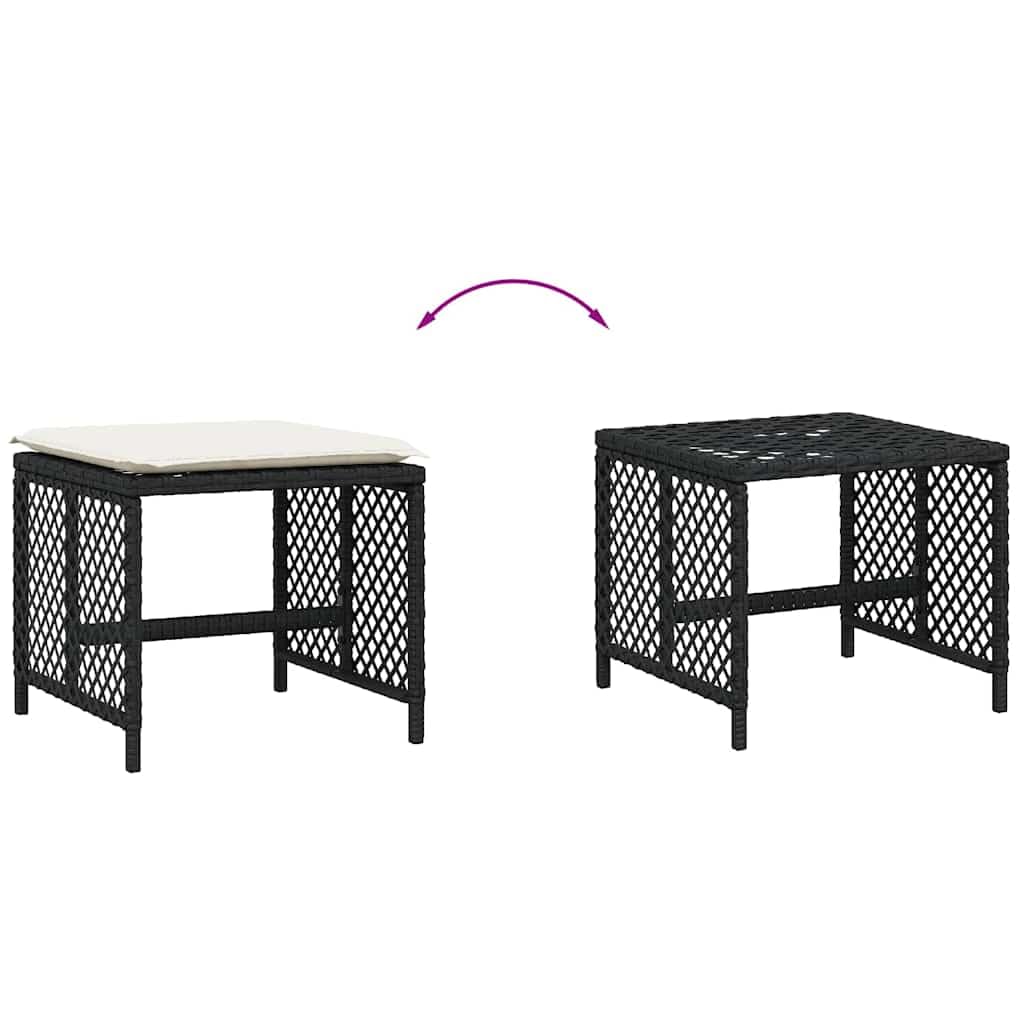 Mangloder - Sgabello da giardino con cuscino, 4 pezzi, nero, 41 x 41 x 36 cm, in polyrattan, resistente alle intemperie, ai raggi UV, in acciaio verniciato a polvere, per balcone, terrazza, salotto