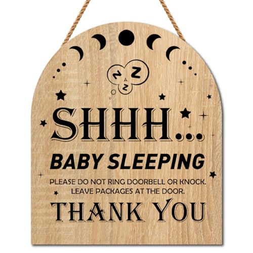Image of Gwisml Baby Sleeping Sign for Front Door,Please Do Not Knock Or Ring Doorbell Wood Sign,No Soliciting Sleeping Baby Wood sign for House Nursery Door Knob Decor 1