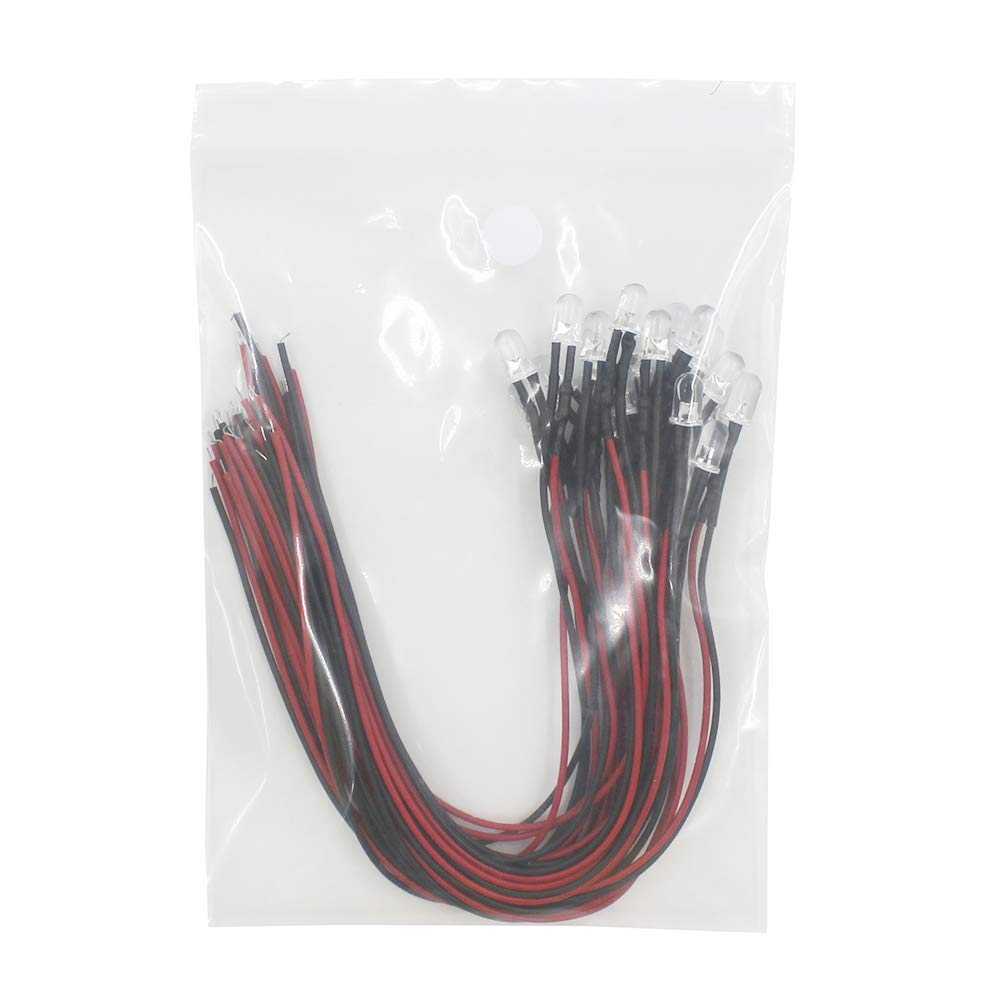 20Pcs 5mm LED Pre Cablati Diodi ad Emissione Luminosa DC12V + 20Pcs 5mm Supporto in Plastica del Diodo (Bianco Caldo)