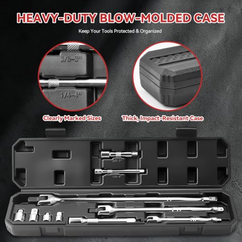 Image of 10PC Breaker Bar Set, Dual-end 3 Extension Bars, 3 /8 inch, 1 /2 inch 1 /4 inch Drive | 3 /8 inch, 1 /2 inch and 1 /4 inch Drive, 180 Rotatable Head, 6'', 10'', 15'' Length, 3 Extension Bars, Organizer Case