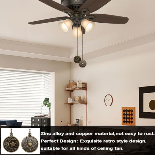 Image of Ceiling Fan Pull Chain Sun Moon Pattern,2 Pcs 12 Inch Beaded Ball Pull Chain Extender Decorative With Connector, Newst Style Fan Light Pendant Extension Decor,Bronze