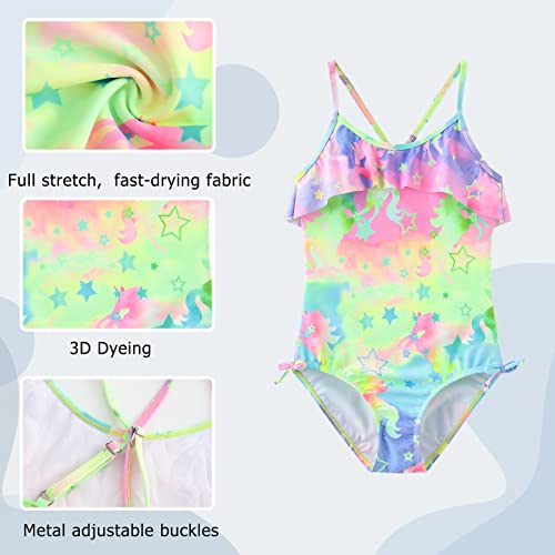 Image of Girls One Piece Swimsuits Ruffle Bathing Suit Kids Hawaiian Floral Swimwear 3-16 Years