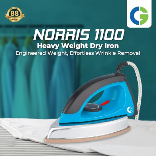 Image of CG -IRNOR1100 Norris Heavy Weight Dry Iron Press 1000 W with Anti-Bacterial Non-stick, German Coated Soleplate, 360 Degree Flexi Cord, BIS Certified 2Yr Replacement Manufacturer Warranty