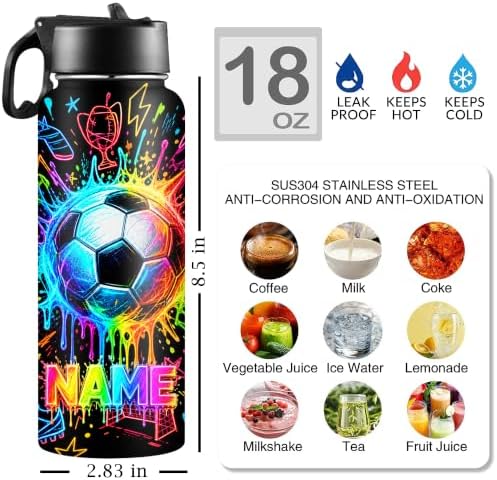 Artsadd Personalized Kids Water Bottle with Name Back to School Gifts for Daughter Son Custom Water Bottle with Straw Lid Gifts for Birthday Xmas 18oz Stainless Steel Bottle for School, 14 - 3