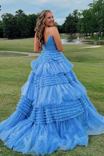 IIF Glitter Tulle Prom Dresses for Women Ball Gown with Slit Long Spaghetti Strap Evening Dress IIF0142
