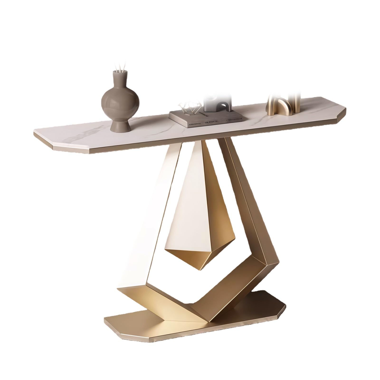 Mesas consola para recibidor con panel de piedra y estructura metálica, mesa consola estrecha con tablero de piedra decorativa, ideal para sala de estar, vestíbulo, dormitorio o pasillo (+Blanco, 12