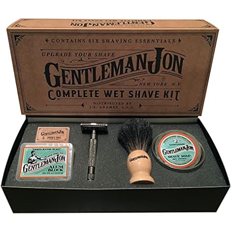 Gentleman Jon Safety Razor Shaving Kit | Vintage Wet Shave Grooming Set for Men - Includes: Safety Razor, Hair Shaving Brush, Alum Block, Shave Soap, Bowl & Double Edge Razor Blades Cover