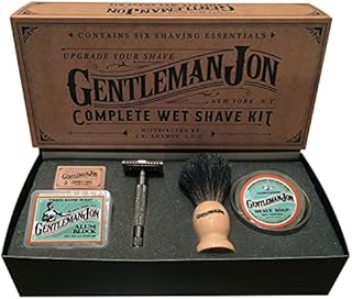 Gentleman Jon Complete Wet Shave Kit | Includes 6 Items: One Safety Razor, One Badger Hair Brush, One Alum Block, One Shave Soap, One Stainless Steel Bowl and Five Razor Blades