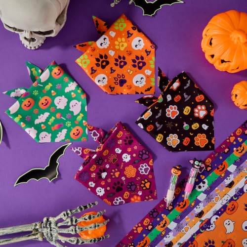 Image of Abbylike 50 Pcs Halloween Dog Bandanas Bulk Cute Dog Paw Prints Pattern