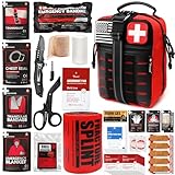 Survival First Aid Kit with Israeli Bandage, Chest Seal, Tourniquet, Splint, Tactical Military Combat Molle IFAK for Wound Care, Bleeding Control, Trauma Hemorrhage and More (Red)
