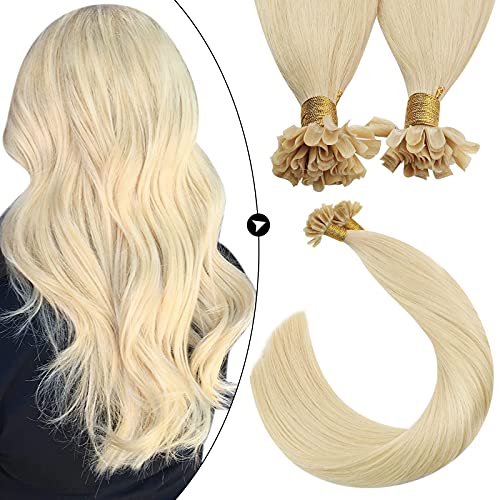 Ugeat 24 Inch Pre Bonded U Tip Hair Extensions Human Hair Blonde Hair Extensions Fusion Hair Extensions Nail Tip Extensions for Women 1g/1strand 50G/set