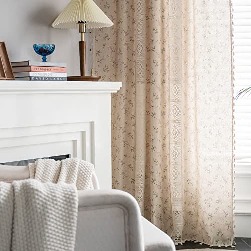 Jooja 2 Panels Boho Floral Semi-Blackout Windows Crochet Curtains Geometric Cotton Linen Tassel Window Curtains Panels For Bedroom Living Room Boho Curtains (Crochet Cotton Floral, 59X84) #TOP4