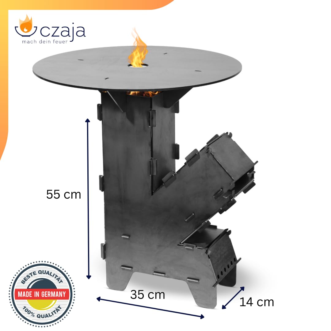 Four à Fusée Rocket Stove Avec Plaque Cuisson 5mm - Réchaud Camping Bois Acier 3mm Robuste Pour Extérieur