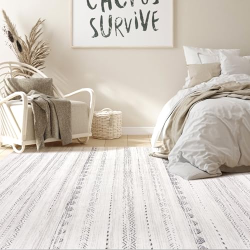 Nakagishi 10x14 Area Rugs Living Room: Washable Boho Large Neutral Modern Soft Stain Resistant Farmhouse Indoor Floor Rug Non-Slip Carpet for Bedroom Nursery Kids Playroom Office Dining Room- Gray