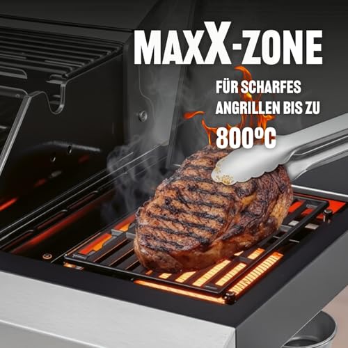 LANDMANN Gasgrill 6.1 Grillwagen mit 6 Brennern, MaxX-Zone, großer Grillfläche & Gusseisenrosten | leistungsstarker Grill für Garten & Outdoor mit LED-Reglern und Seitentisch für entspanntes Grillen