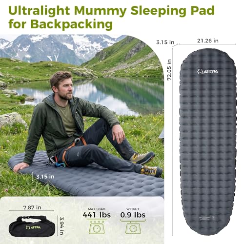 Image of ATEPA ThermAir Mummy Sleeping Pad, 6.5 R-Value Air Mattress, Insulated