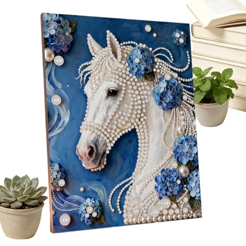 Kit de Peinture de Perles 3D Cheval Coffret Peinture à Points Perlés Mural