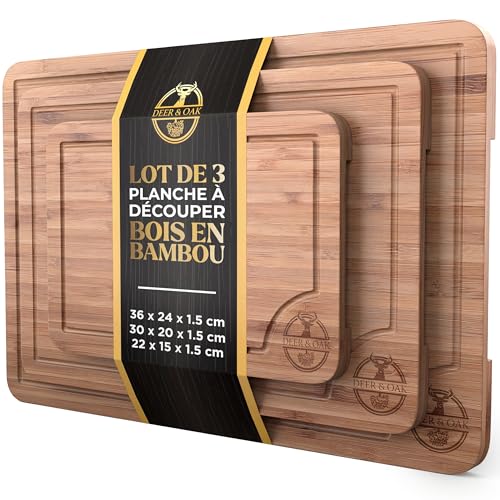 Deer & Oak Planche à découper extra large – Bloc de boucher en bambou de qualité supérieure, 40 x 30 x 3.8 cm, planche à découper en bois pour cuisine,...