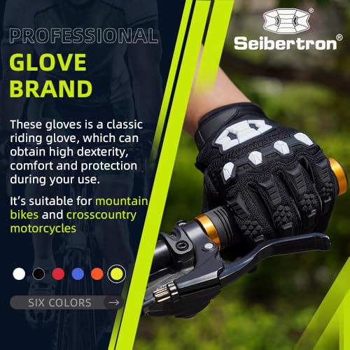 Image of Seibertron Unisex MX ATV MTB Racing Gloves - Full Finger Touchscreen Glove for Bicycle Cycling Mountain Biking Motorcycle and Motocross Black XXL