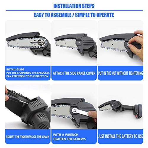 Mini Kettensäge mit Akku 4 Zoll Akku handkettensäge Einhand Elektrische Säge mit 2 Akku und 2 Ketten für Gartenbaum AST… – Bild 8