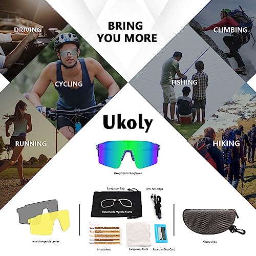 Ukoly Cycling Sunglasses For Men Women With 3 Interchangeable Lenses, Polarized Sports Sunglasses, Baseball Sunglasses #TOP5