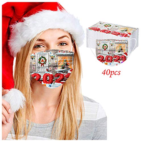 ZQP BEUU 40PCS 2021 Happy New Year Adults Disposable Face_Mack Print Face Covering Cloth Face Protection for Women and Men, Fashion Unisex Outdoor Breathable Industrial Ear Loop Face Fabric - Image 3