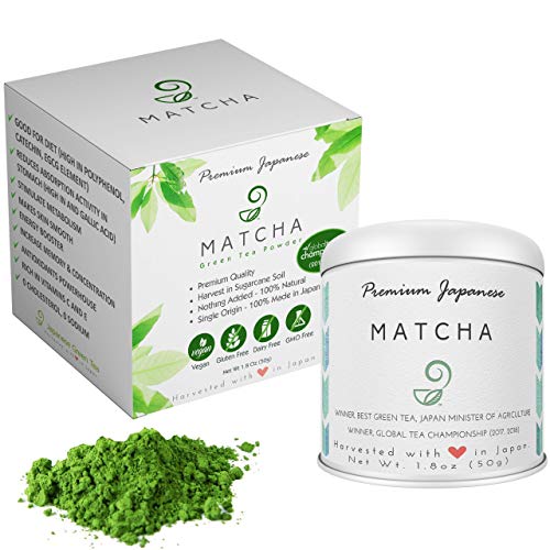 Matcha Green Tea Powder â€“ Global Tea Champion 2018 - 100% Natural Authentic Japanese Powdered Green Tea â€“ Single Origin Tea - Premium Grade â€“ 1.8 oz, 50 g - Vegan, Non-GMO, Sugar-free, and Gluten-free