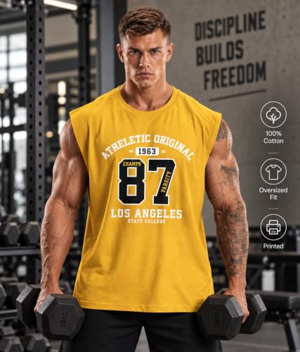 Image of SHODOX Men's 100% Cotton Tank Top | Round Neck Sleeveless Gym Vest | Loose Fit Casual Sportswear T-Shirt | Breathable & Lightweight Fitness Wear for Workout & Active Wear
