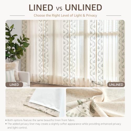 Image of jinchan Floral Linen Curtains 108 Inch Farmhouse Back Tab 2 Panels