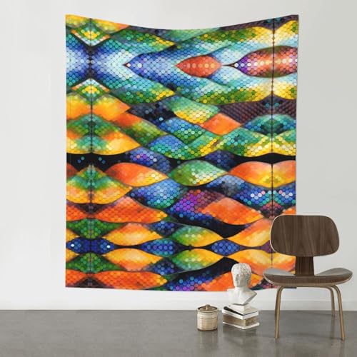 Tapisserie murale BLWSLC grand format 152x129 cm motif écailles colorées