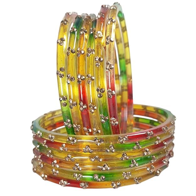 KAYASHA Women's Glass Bangles Set with Zircon Diamond Stone | Trendy Transparent Crystal Glass Bangles| Bangles for Wedding, Party- Set of 12