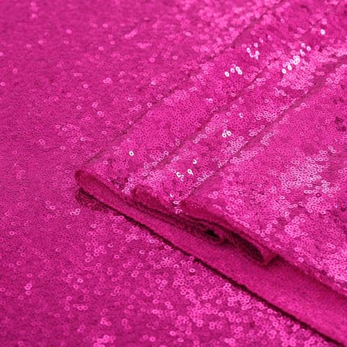 Image of B-COOL Round Sequin Tablecloth Party Decorations: 132 Inch Fuchsia Table Cloth Glitter Fabric Overlay for Indoor Outdoor Dining Parties Home
