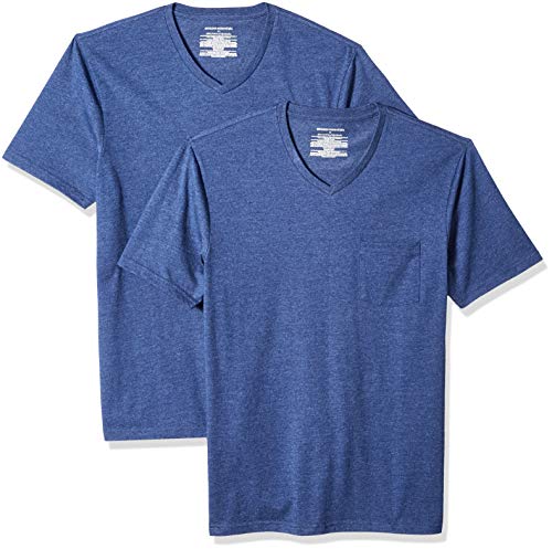 Amazon Essentials Men's 2-Pack Slim-Fit Short-Sleeve V-Neck Pocket T-Shirt, Navy Heather, Large