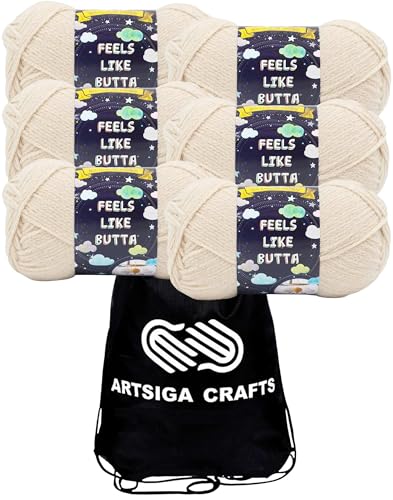 Image of Lion Brand Yarn Feels Like Butta 215-124 Neutral | 6 Skeins, Same Dye Lot, Project Bag, CYC #4 Worsted, 100% Polyester, Ideal for Crochet, Knitting Baby Blankets, Amigurumi