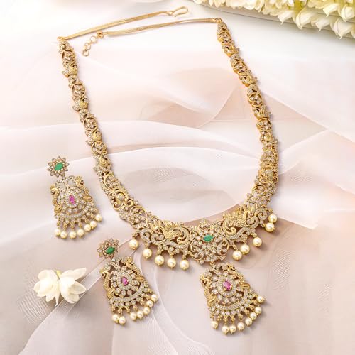 Image of Rubans American Diamond Zirconia Necklace Set Traditional Stylish Jewellery Gift for Women & Girls