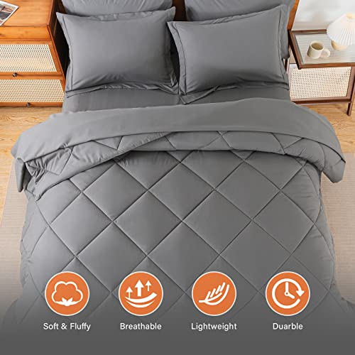 Cosybay Bed In A Bag Queen Comforter Sets 7Pcs All Season Solid Down Alternative Bedding Sets Dark Grey With Comforter, Pillow Shams, Flat Sheet, Fitted Sheet And Pillowcases #TOP1