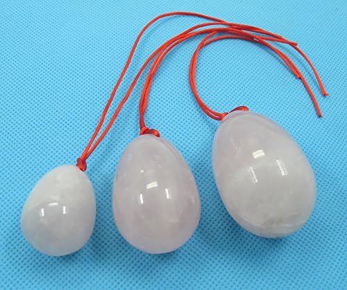 [Gemjoy]Yoni Eggs 3-pcs Set of 3 Gemstones, Drilled, Made of Natural & Genuine Rose Quartz, L/m/s 3 Sizes for Training Pc Muscles to Tighten Yoni & for Crystal Healing