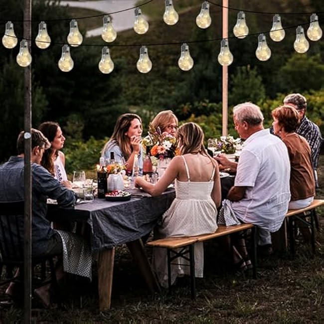 Battery Operated Outdoor Lights 22.85FT 20 Edison Bulb String Light Outdoor 100 LED Fairy Lights with Timer & 8 Modes, Warm White Indoor String Light for Wedding Patio Balcony Christmas Camping Decor