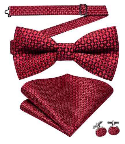 Image of Dubulle Mens Paisley Striped Bowtie Set Pre-tied Bowtie for Men and Pocket Square Set Wedding Business