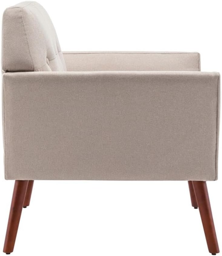 Pemberly Row Mid-Century Modern Accent Chair, Beige Polyester Fabric Upholstery, Button-Tufted Detail, Solid Wood Espresso Legs, 30 in x 27.25 in x 31.5 in, Living Room Seating