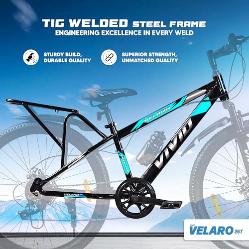 Image of Leader Vivid Valero 26T IBC 7 Speed Cycle for Men with Front Suspension & Dual Disc Brakes | Gear Bicycle for Men | Mountain Bike with Inbuilt Carrier & Steel Frame | Ideal for 10+ Years - Black