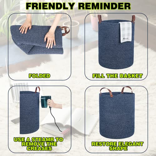 Twira Extra Large 20X16 Inches Cotton Rope Basket, Woven Baby Laundry Blanket Basket With Leather Handle Toy Basket Storage Baskets Bin For Yoga Mat & Towel (White） #TOP5